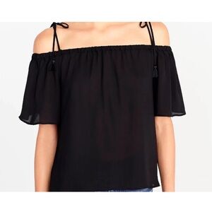 NWT J.CREW Women's Sheer Black Tie Cold-Shoulder Top Size 2